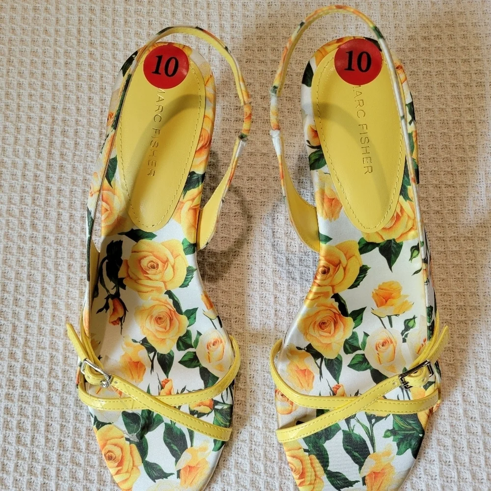 Floral Yellow Strappy Heels - Picture 11 of 13